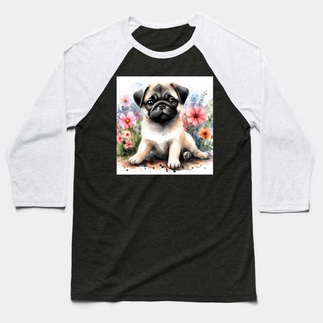 Pug Dog Puppy Baseball T-Shirt by allaboutpugdogs 